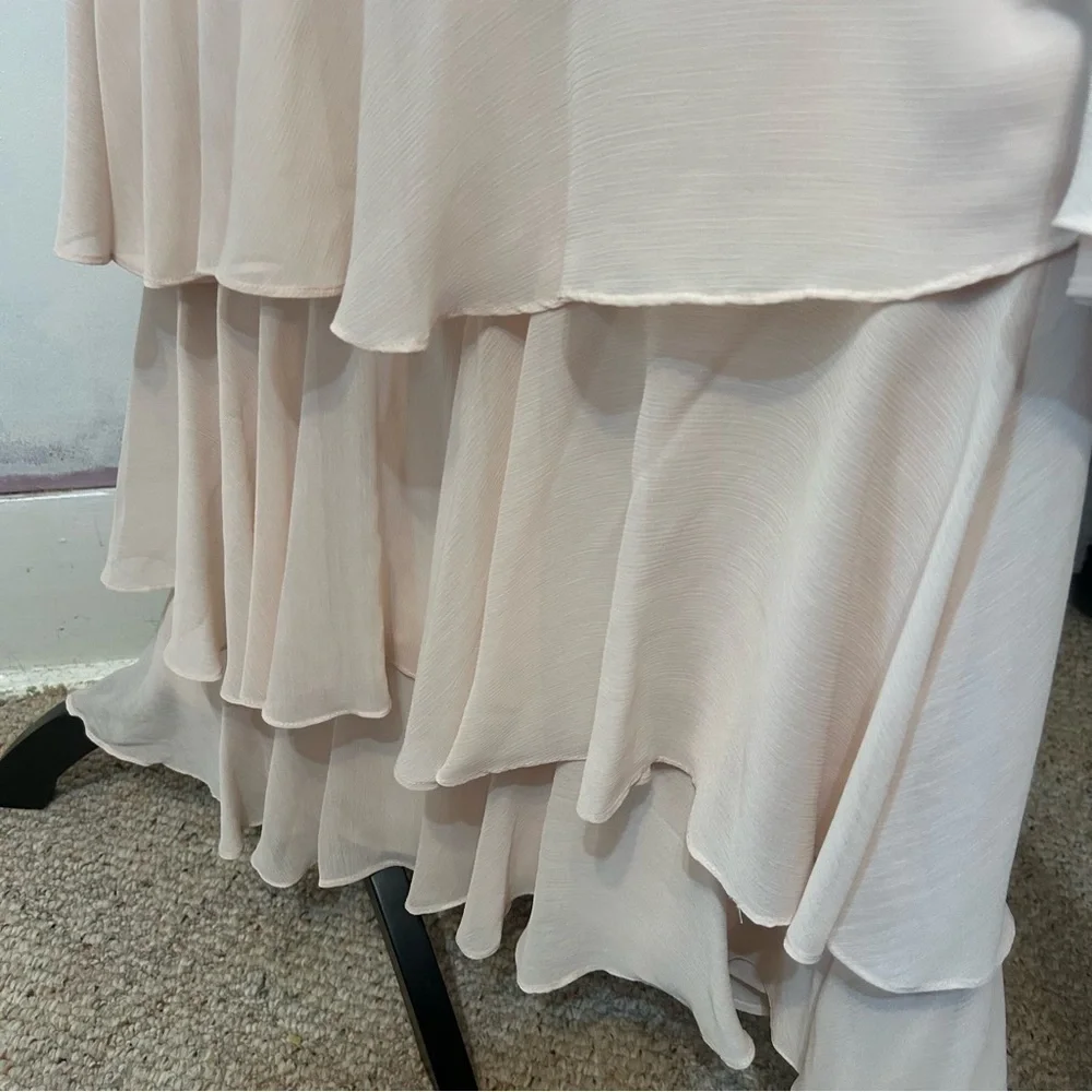 WAYF Women’s Formal Chiffon Wedding Prom Dress Medium Blush Pink Tiered Ruffle - Picture 9 of 12